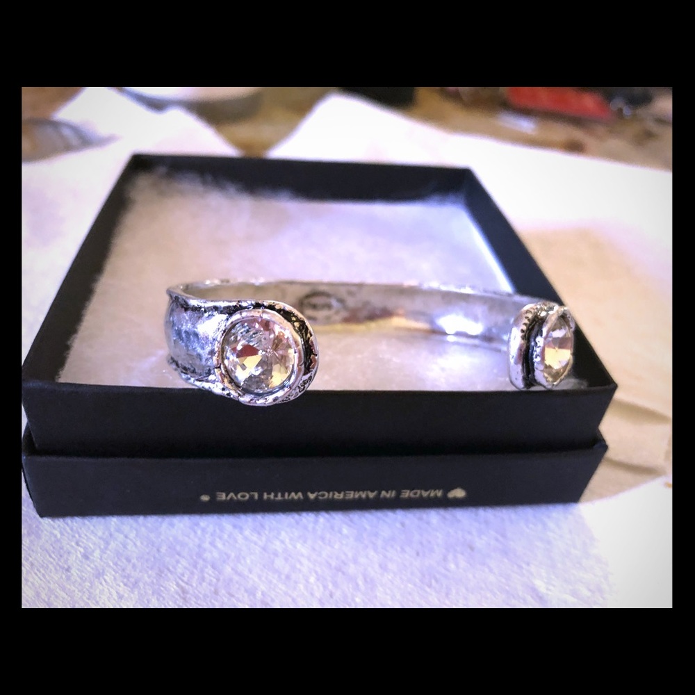 Bracelet cuff silver tone with crystal accents